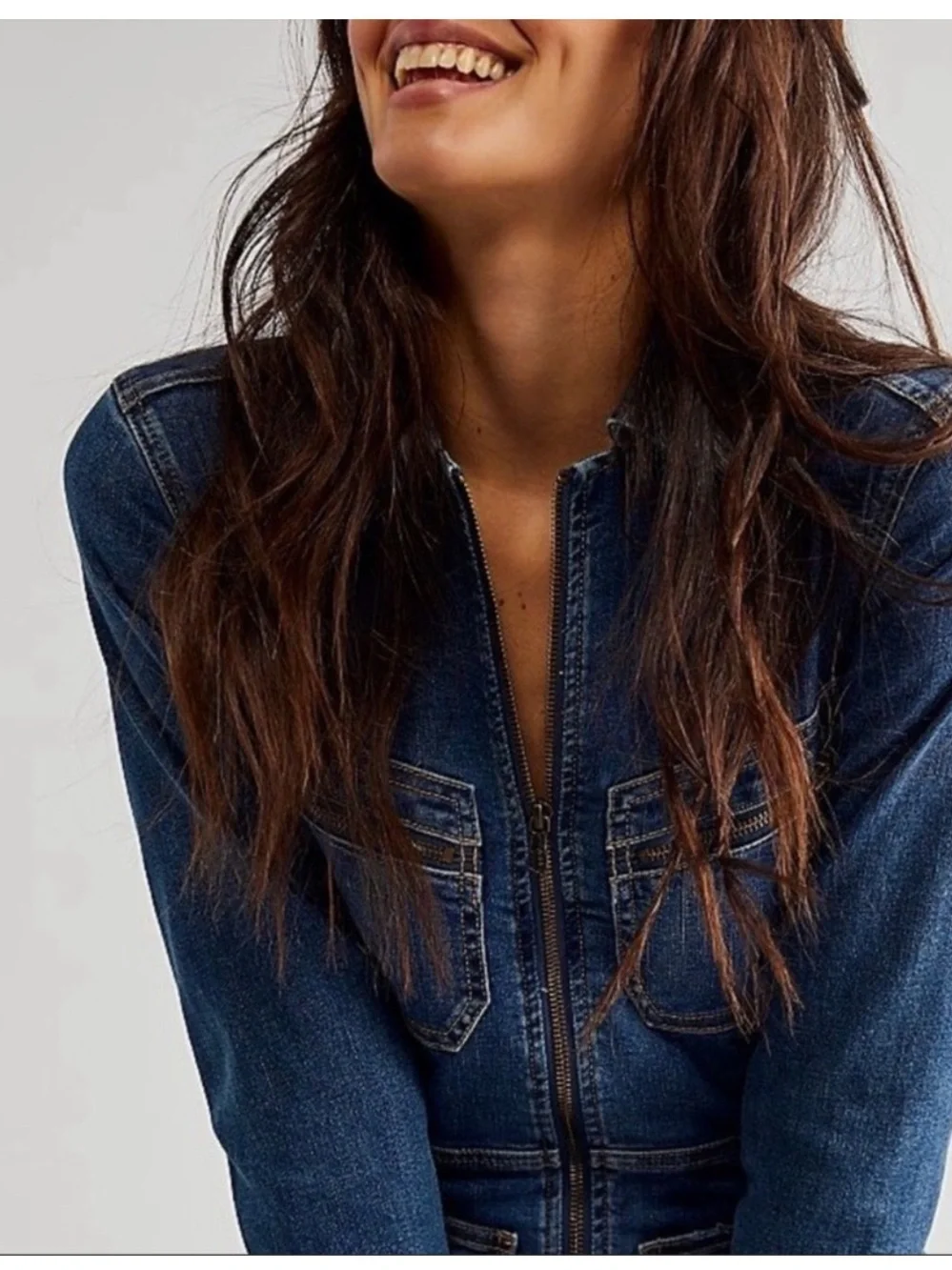 Free People Lennox Denim Jumpsuit size M